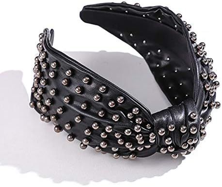 Pearly Knotted Women Headband Luxury Jeweled Leather Beaded Embellished Top Hairband Fashion Elegant | Amazon (US)