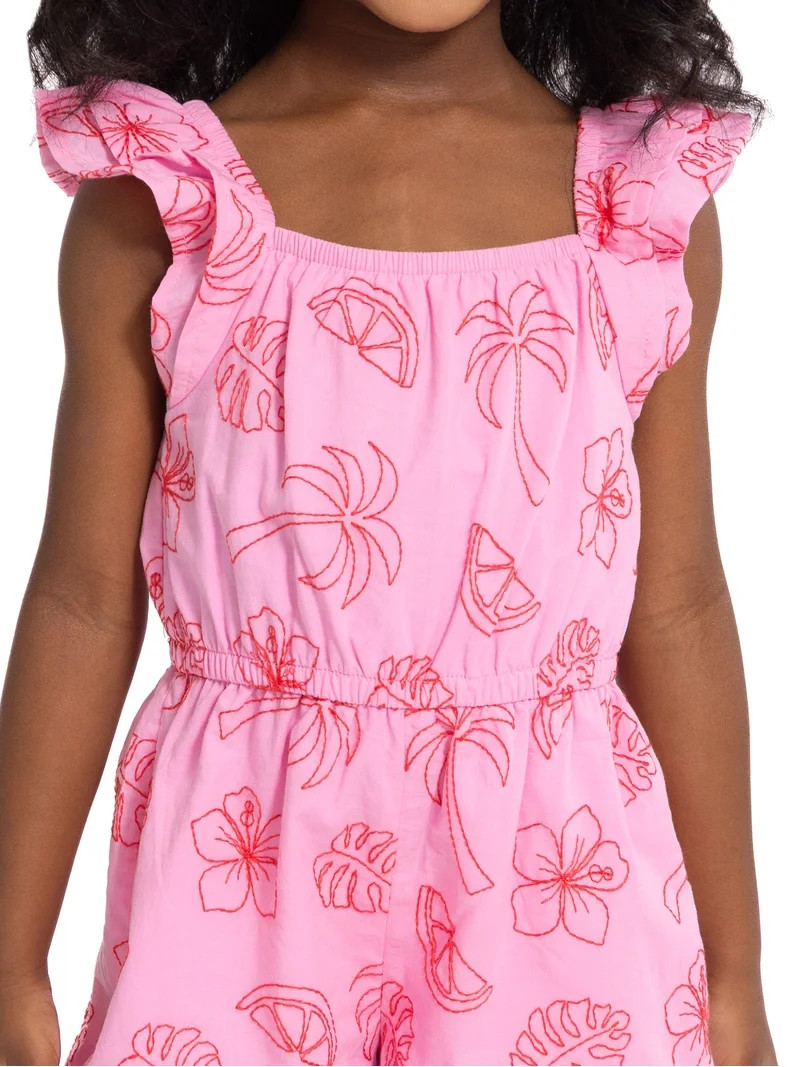 Wonder Nation Toddler Girls Allover Print Cotton Romper with Ruffle Sleeves, Sizes 12M-5T | Walmart (US)