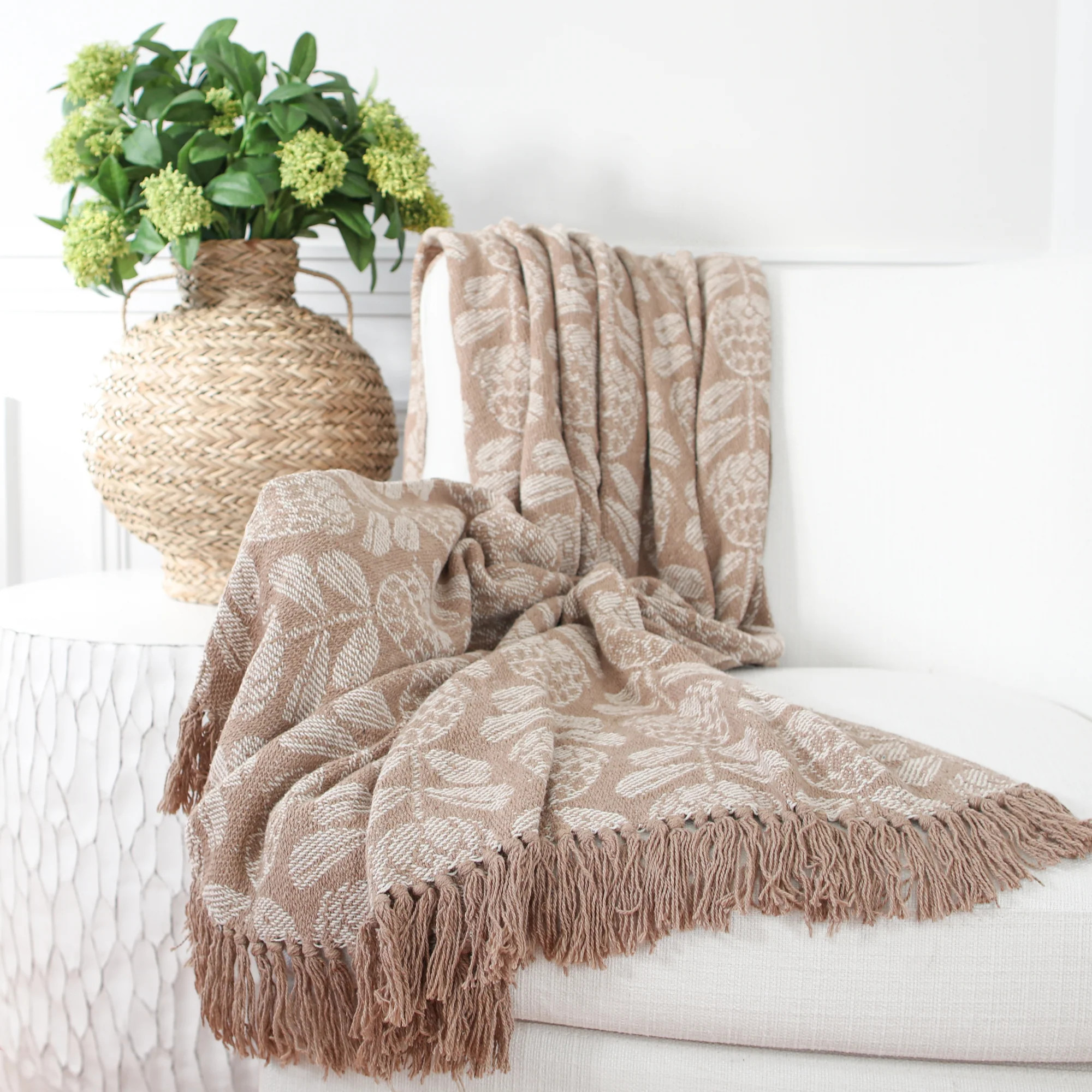 Neutral Floral Print Throw | Interior Delights
