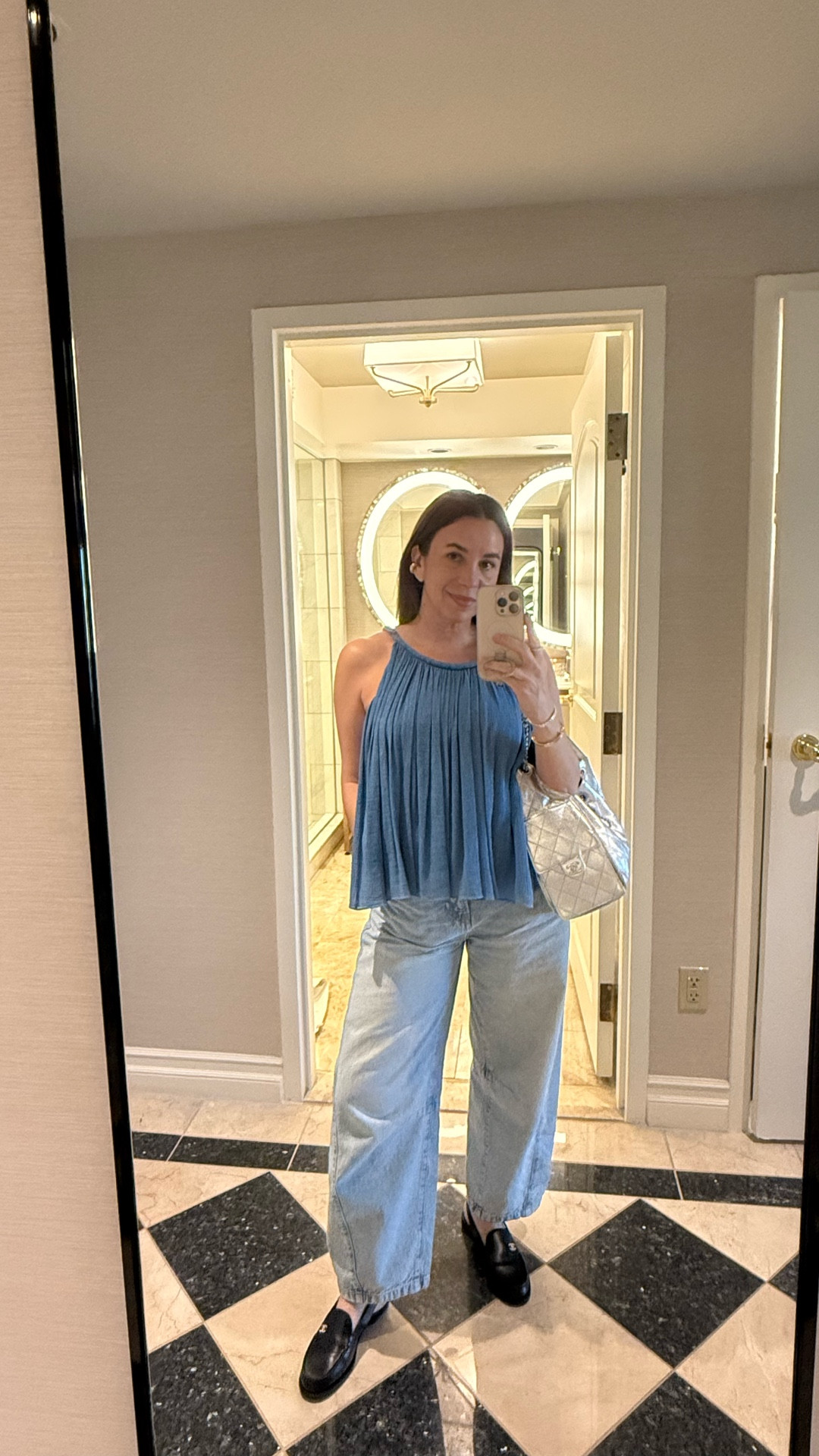 I couldn’t find anything similar to this top anywhere 😔 but I’ve linked my favorite barrel jeans here (I own both colors) and some budget friendly options to the Chanel Slingbacks everyone loves 🖤 my handbag and shoes were sourced by Shop Off The Record 🫶🏼

#LTKootd #LTKValentine #LTKOver40