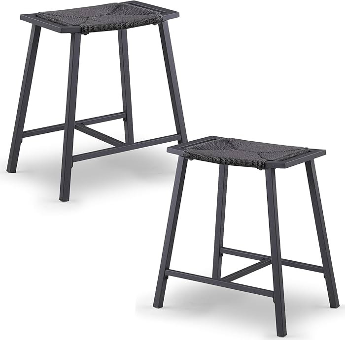 Bar Stools Set of 2,Counter Height Barstools, Backless Stools for Kitchen Island, Black Rope Wick... | Amazon (US)