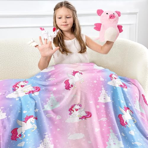 Wajade Kids Pink Unicorn Blanket for Girls,Soft Fleece Kids Blanket for Couch Sofa Bedroom, Unicorn Castle Clouds Throw Blanket for Kids,60"x80" | Amazon (US)