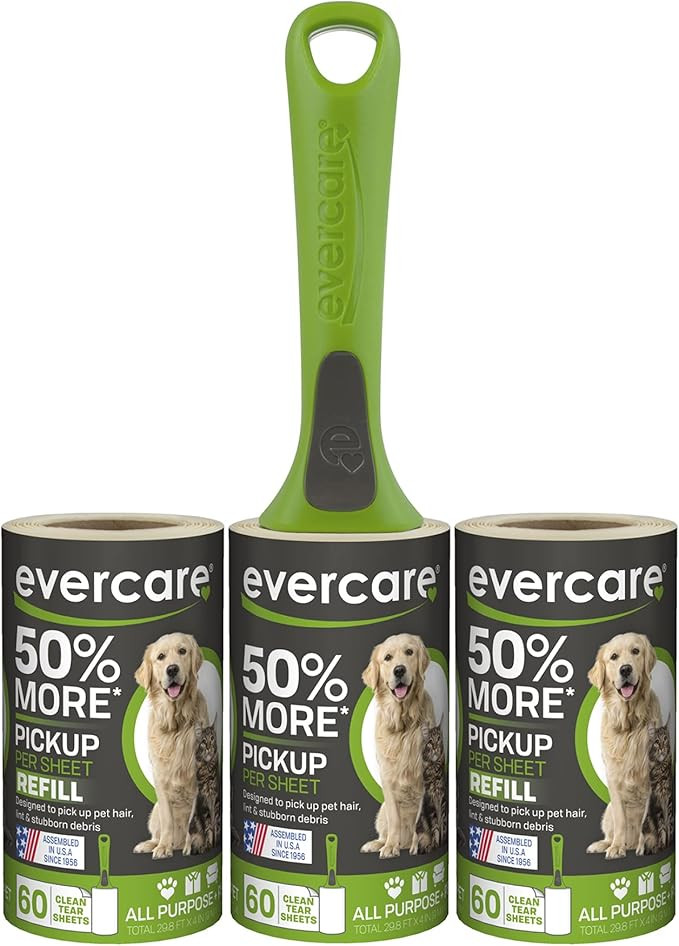 Evercare Pet, Lint Roller Value Pack, 1 Roller, 60 Sheets Per Roll, 180 Total Sheets | Amazon (US)