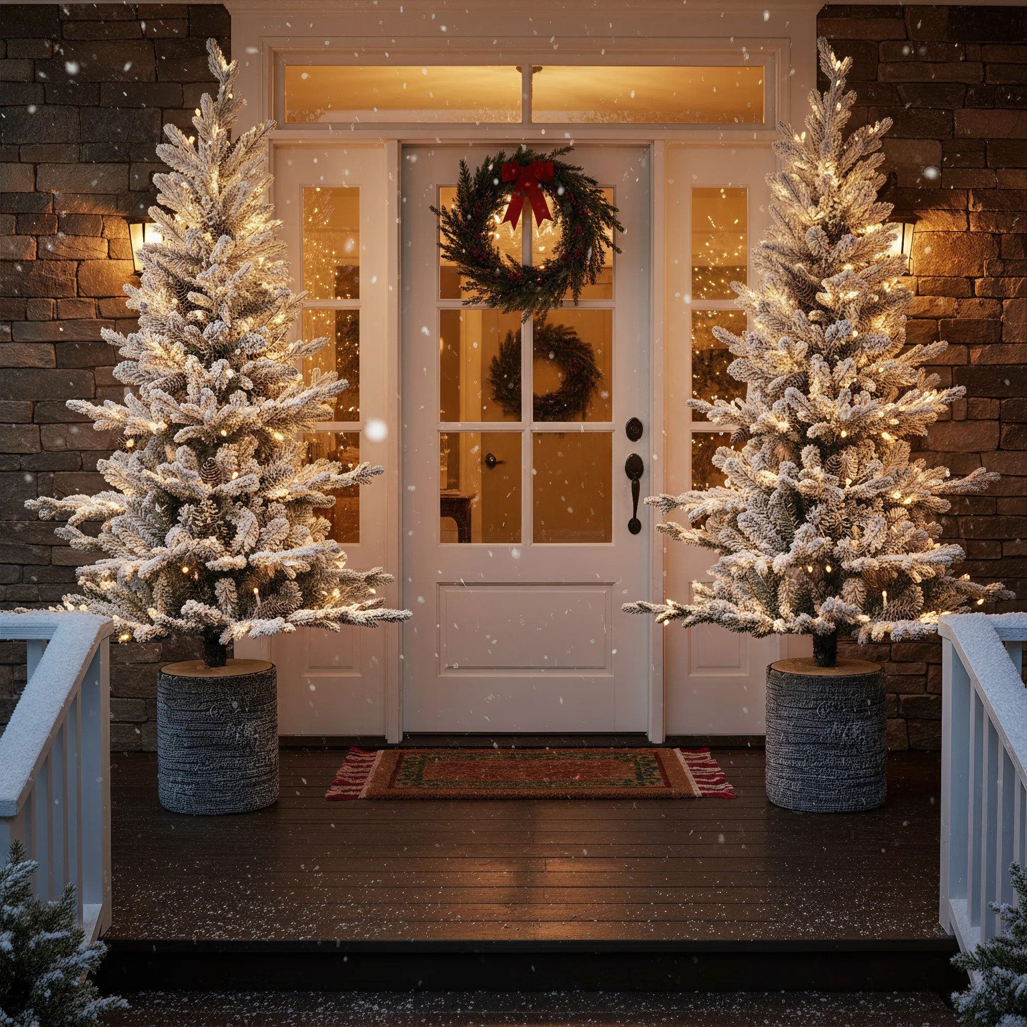 4.5Ft Single Pre-Lit Flocked Basin Christmas Tree, Snowy Faux Design, Create Immersive Holiday Vi... | Wayfair North America