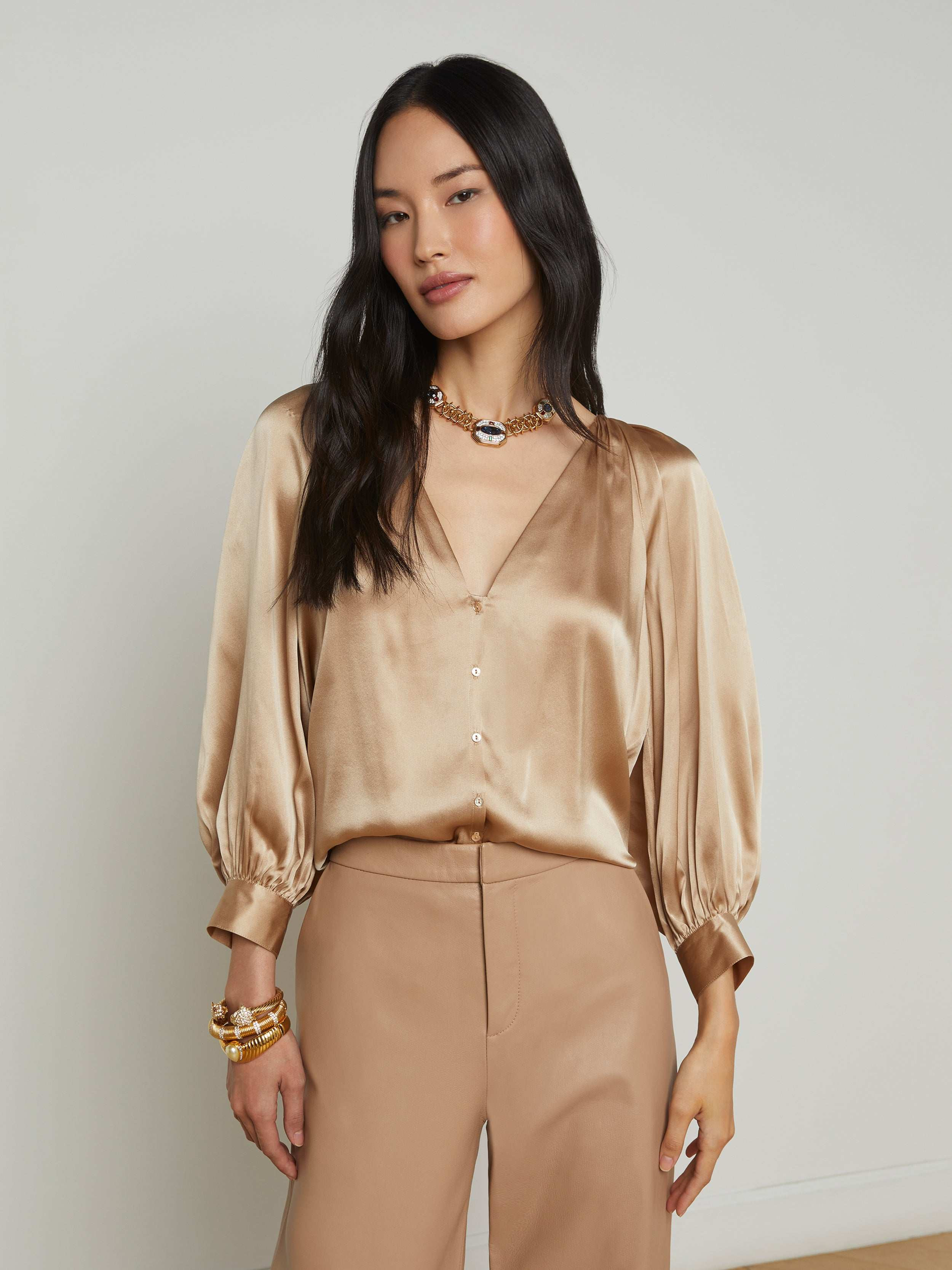 L'AGENCE - Kaili Silk Blouse in Almond | L'Agence