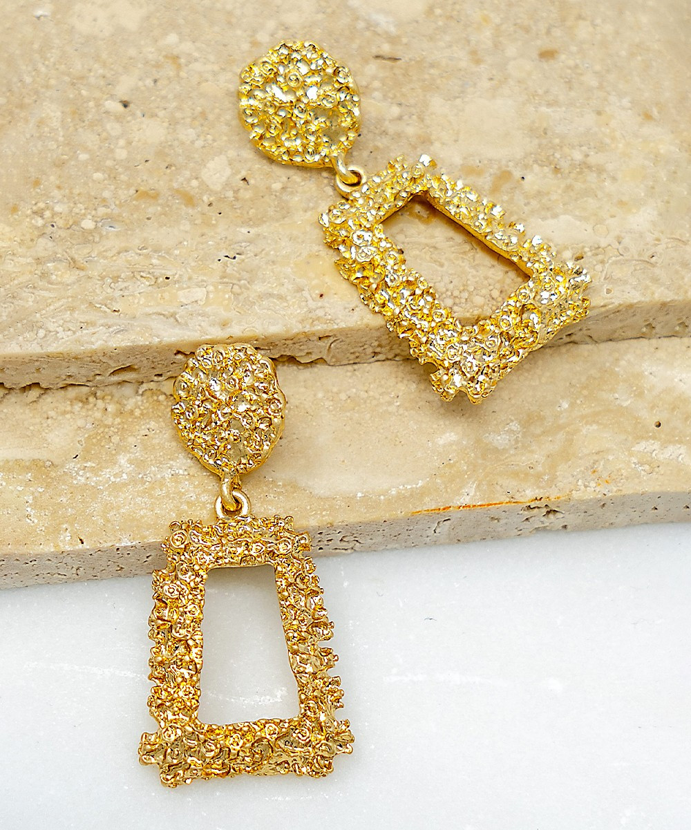 LA3accessories Women's Earrings GOLD - Goldtone Nugget Geometric Trapezoid Drop Earrings | Zulily