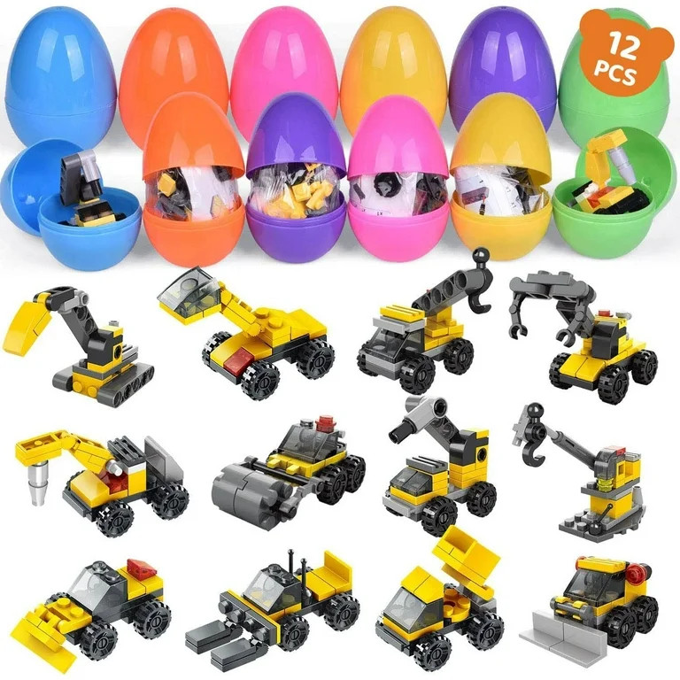 Fun Little Toys 12 Pcs Surprise Eggs Prefilled with Mini Construction Vehicles Building Blocks,Ea... | Walmart (US)