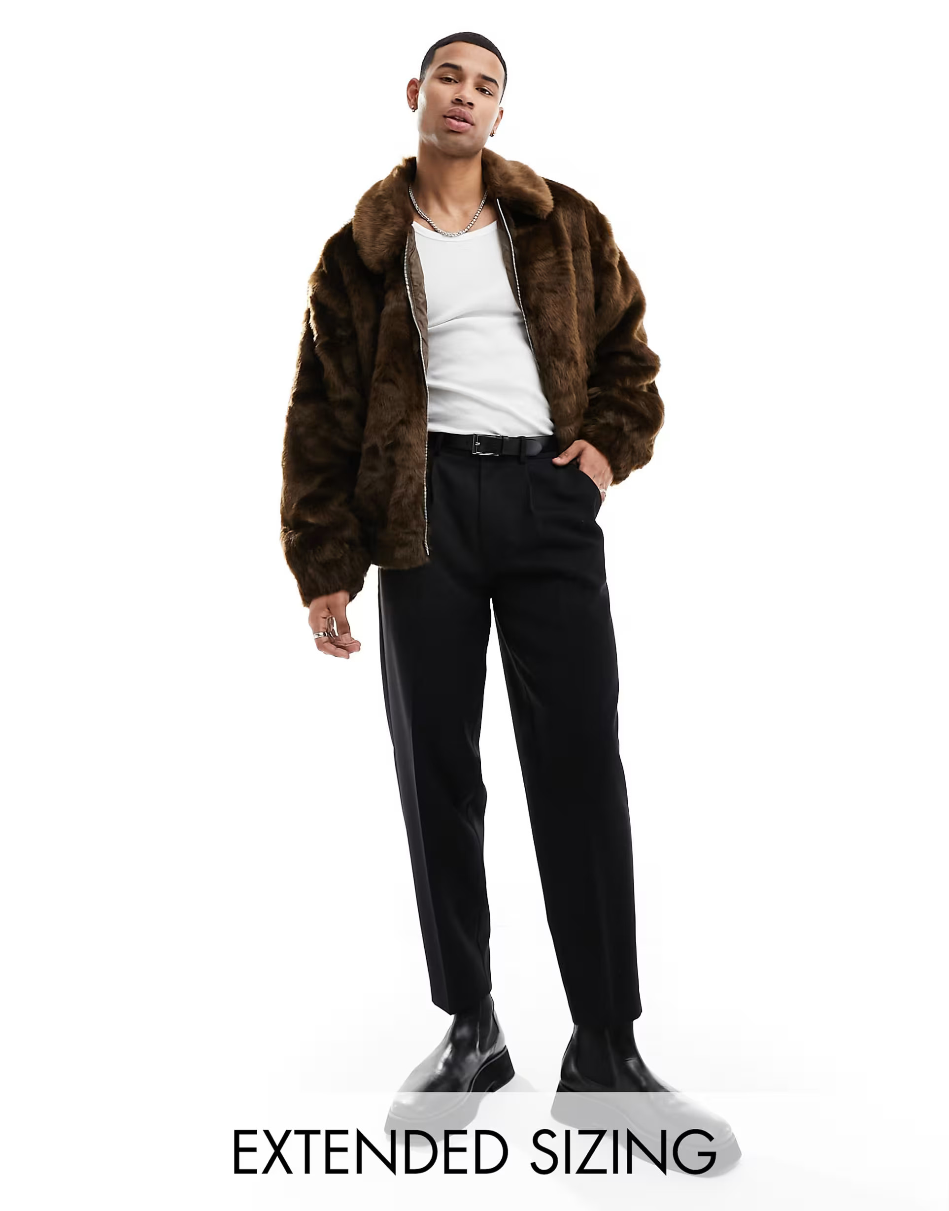ASOS DESIGN oversized faux fur bomber jacket in brown | ASOS (Global)