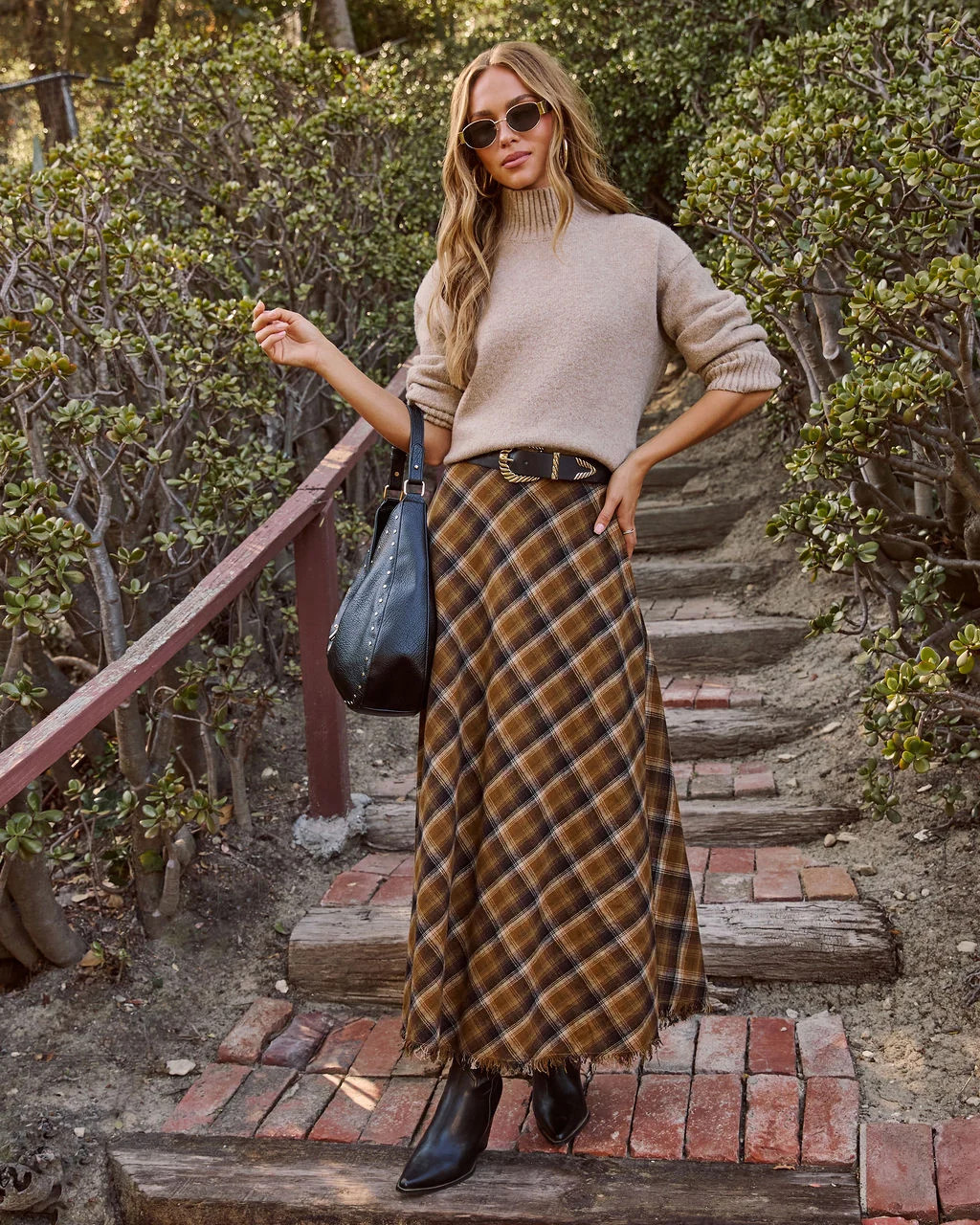 Woodland Plaid Midi Skirt Black Multi / XL | VICI