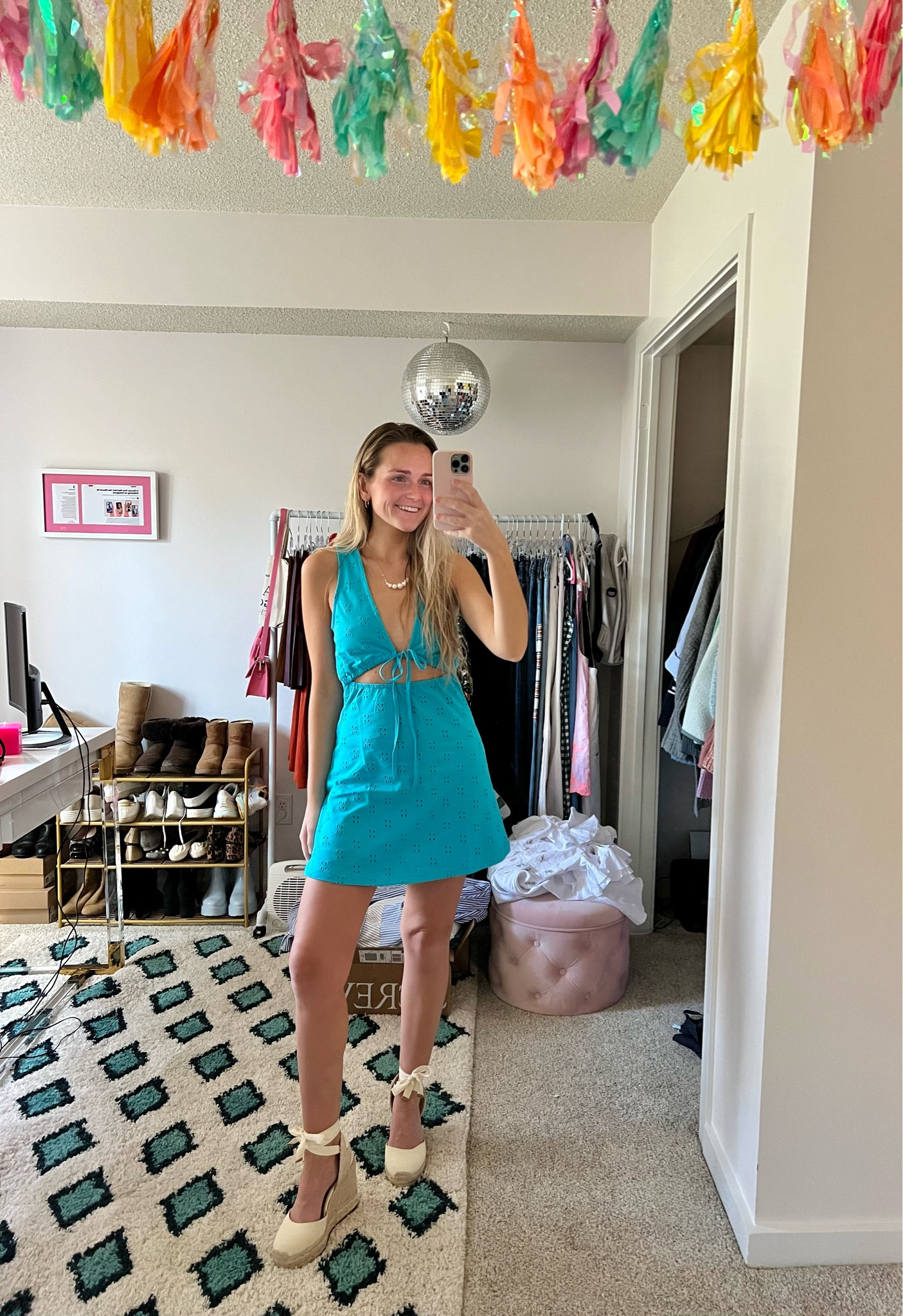 this dress is giving SASSSSYYY💙🐬🌀🫐 I love the eyelet pattern and the front cutout is super flattering! The V-cut is also adjustable by the tie. Perfect for a resort vacation or a night out in the summer. Can’t believe this is only $35!

#LTKunder50 #LTKSeasonal #LTKFind