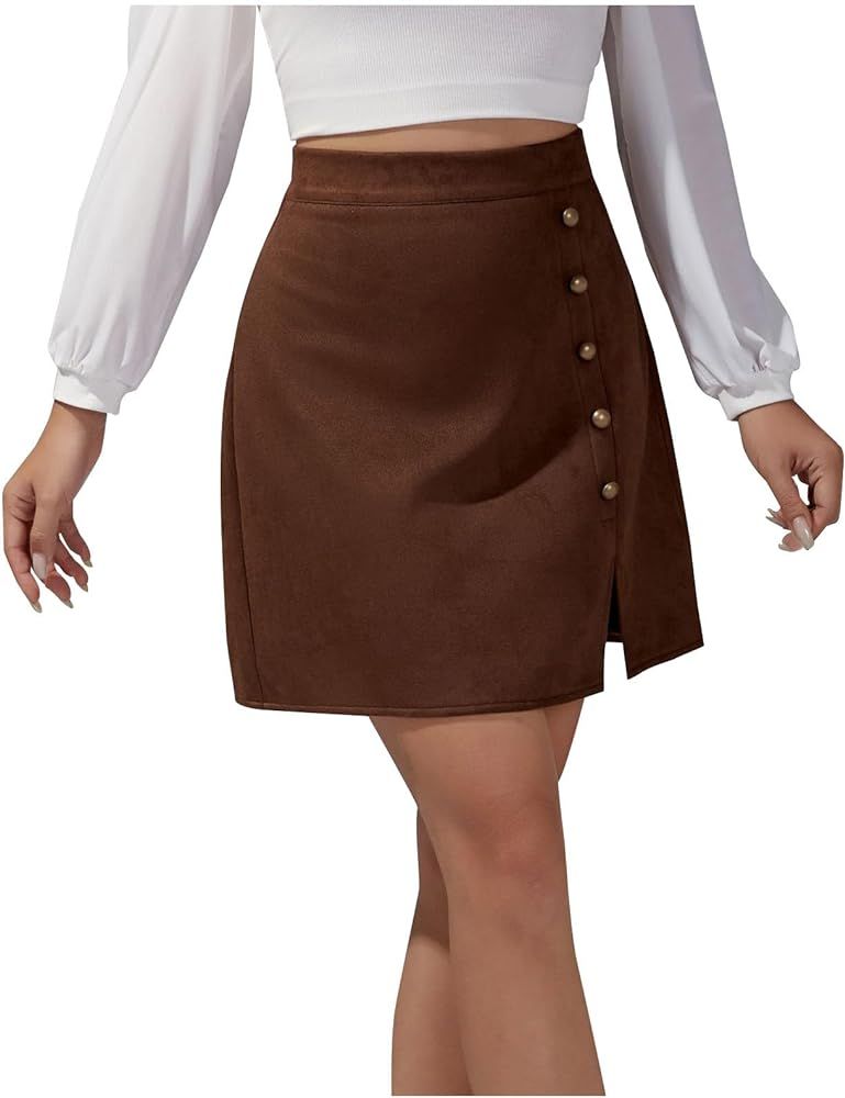 Button Down Mini Skirts for Women A-Line Bodycon Casual Skort Skirt High Waist Split Pencil Skirt... | Amazon (US)