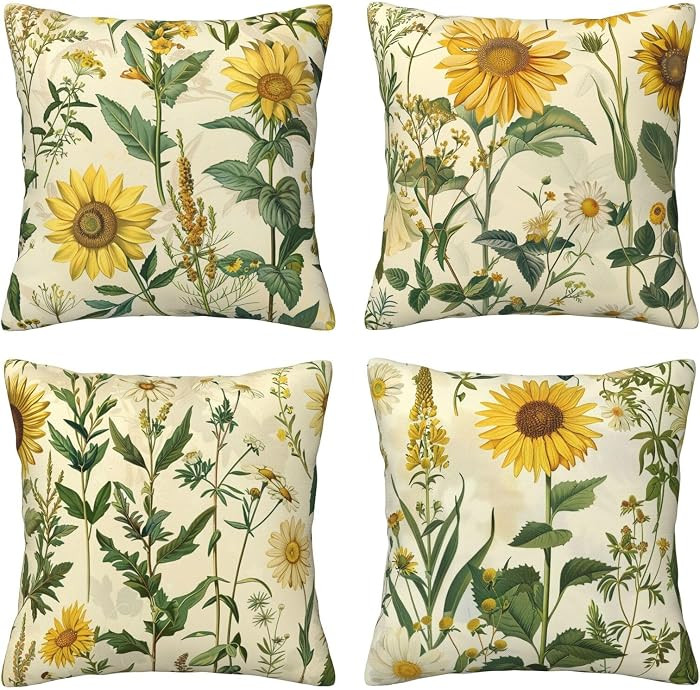 Vintage Sunflower Throw Pillow Covers 18x18 Inch Set of 4 | Amazon (US)