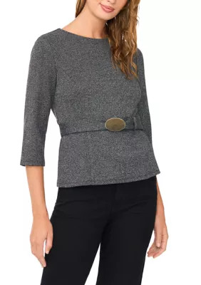 Women's 3/4 Sleeve Belted Funnel Neck Knit Top | Belk