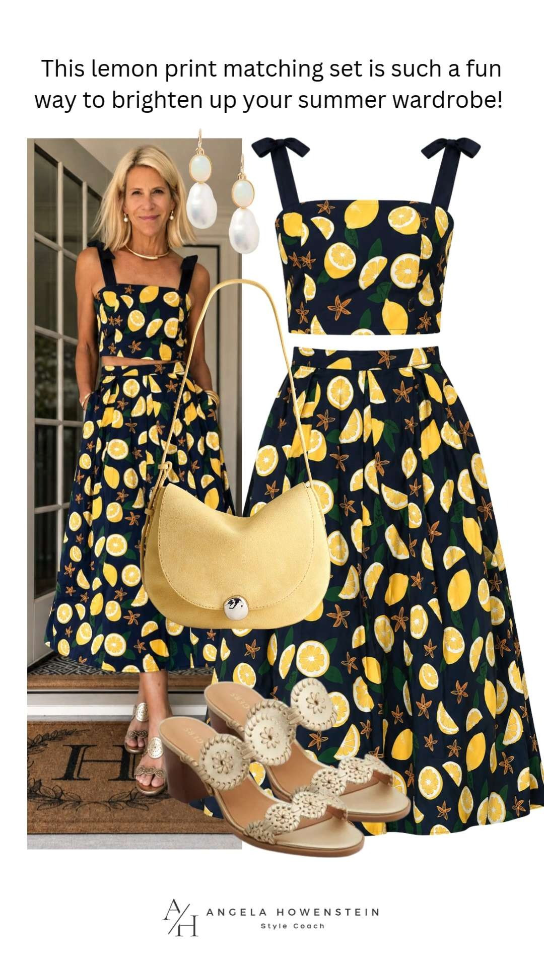 This lemon print matching set is such a fun way to brighten up your summer wardrobe! 🍋 The coordinated crop top and midi skirt create an effortless vacation outfit, and I paired it with neutral sandals, a woven shoulder bag, and pearl earrings for the perfect brunch, resort, or summer party look.

❤️ Heart = Support my posts
🔖 Save = Get sale & restock alerts
🛍️ Follow me on LTK for more effortless style.

#LTKootd #LTKSeasonal #LTKOver40