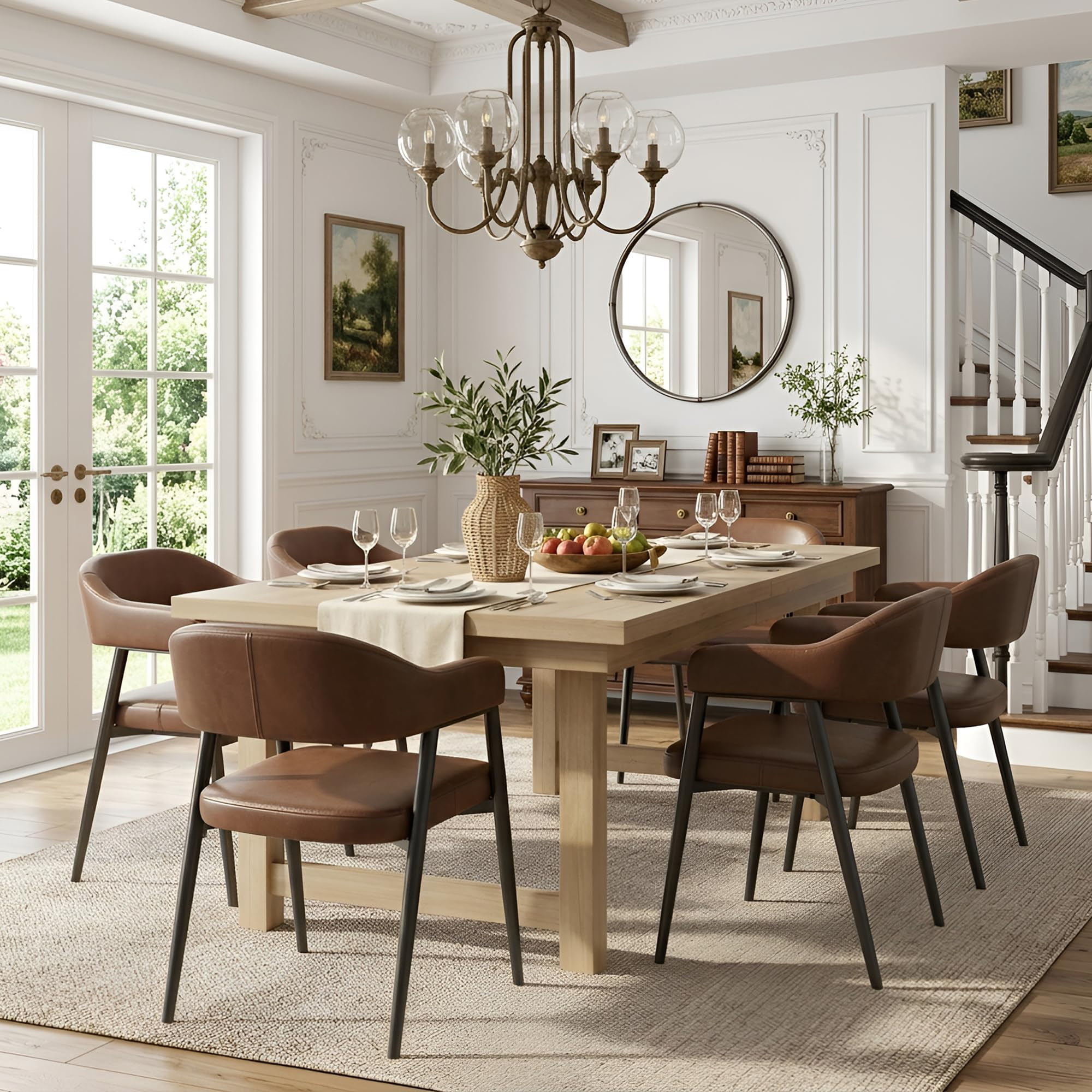 HNY Modern Dining Room Arm Chairs Set of 6, Retro Faux Leather Upholstered Barrel Dining Chairs w... | Amazon (US)