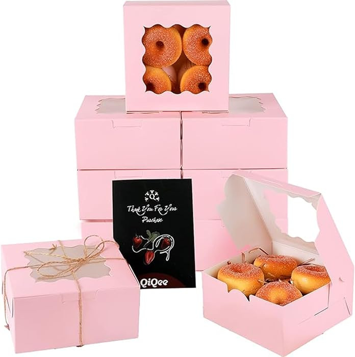 qiqee Pink Bakery Box with Window 60packs 6x6x3 Pink Cookie Boxes Pastry Box for Wedding Favor Bi... | Amazon (US)
