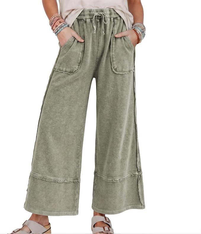 Women Mineral Washed Wide Leg Sweatpants Baggy Pants with Pockets | Amazon (US)