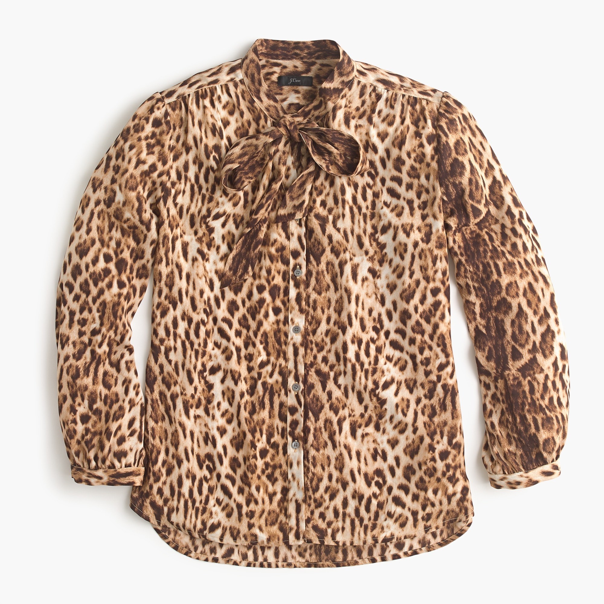Tie-neck button-up shirt in leopard print | J. Crew US