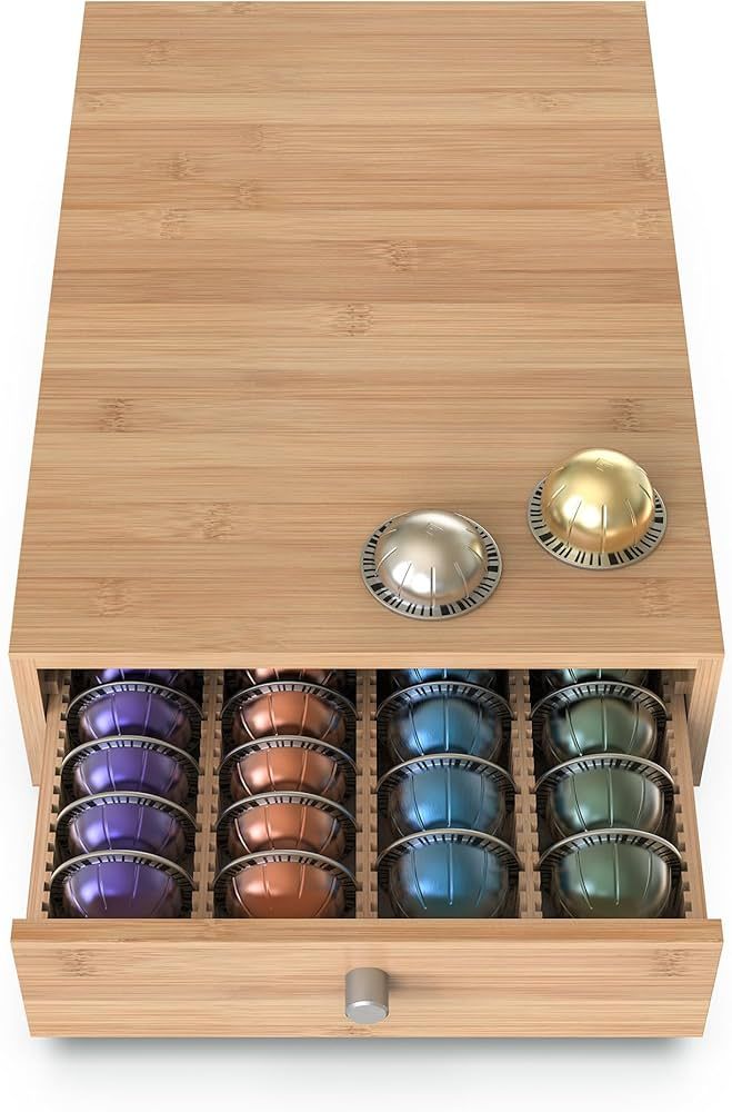 Premium Bamboo Organizer Drawer for Nespresso Vertuo Capsules - Compatible with 40 Big or 56 Smal... | Amazon (US)