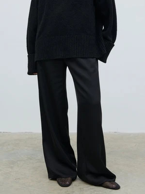 Breya Satin Drawstring Trousers - Black | Pretty Lavish (UK)