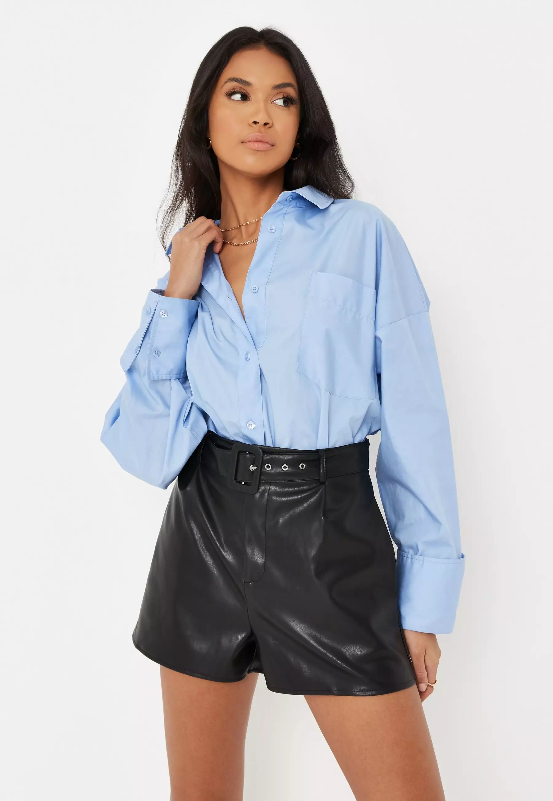 Black Faux Leather Belted Shorts | Missguided (US & CA)