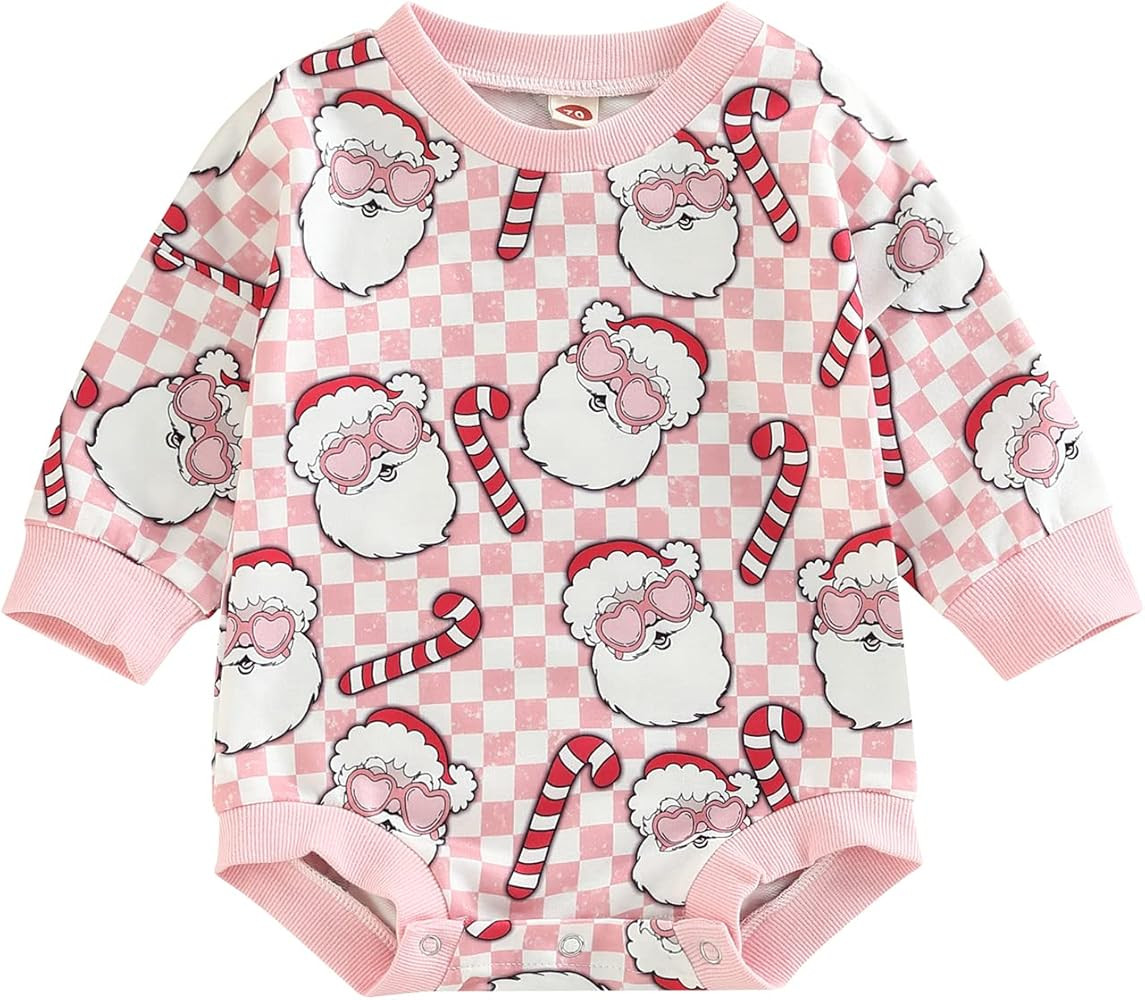 Baby Girl Boy Christmas Outfit Santa Sweatshirt Romper Oversized Onesie Long Sleeve Outfit Fall W... | Amazon (US)