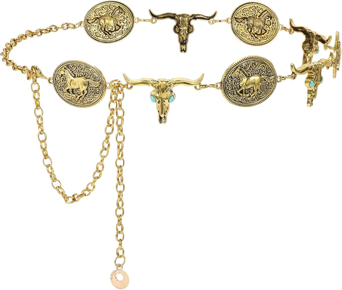 XZQTIVE Western Concho Belt for Women Silver Gold Chain Belt Cowgirl Belt for Dresses Jeans Count... | Amazon (US)