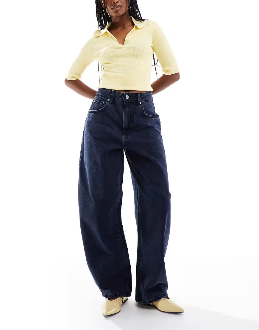 ASOS DESIGN high waisted barrel leg jeans in blue black-Navy | ASOS (Global)