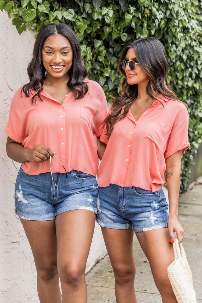 Guided Path Coral Button Front Collared Blouse FINAL SALE | Pink Lily