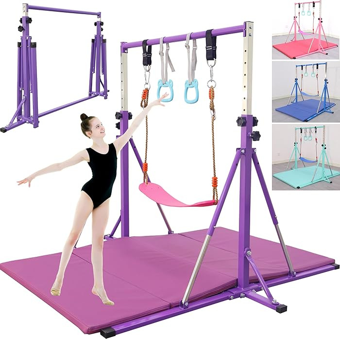 Foldable Gymnastics Bar,5FT Horizontal bar,Adjustable Kids Training bar for Kids Ages 3-15,Kids G... | Amazon (US)