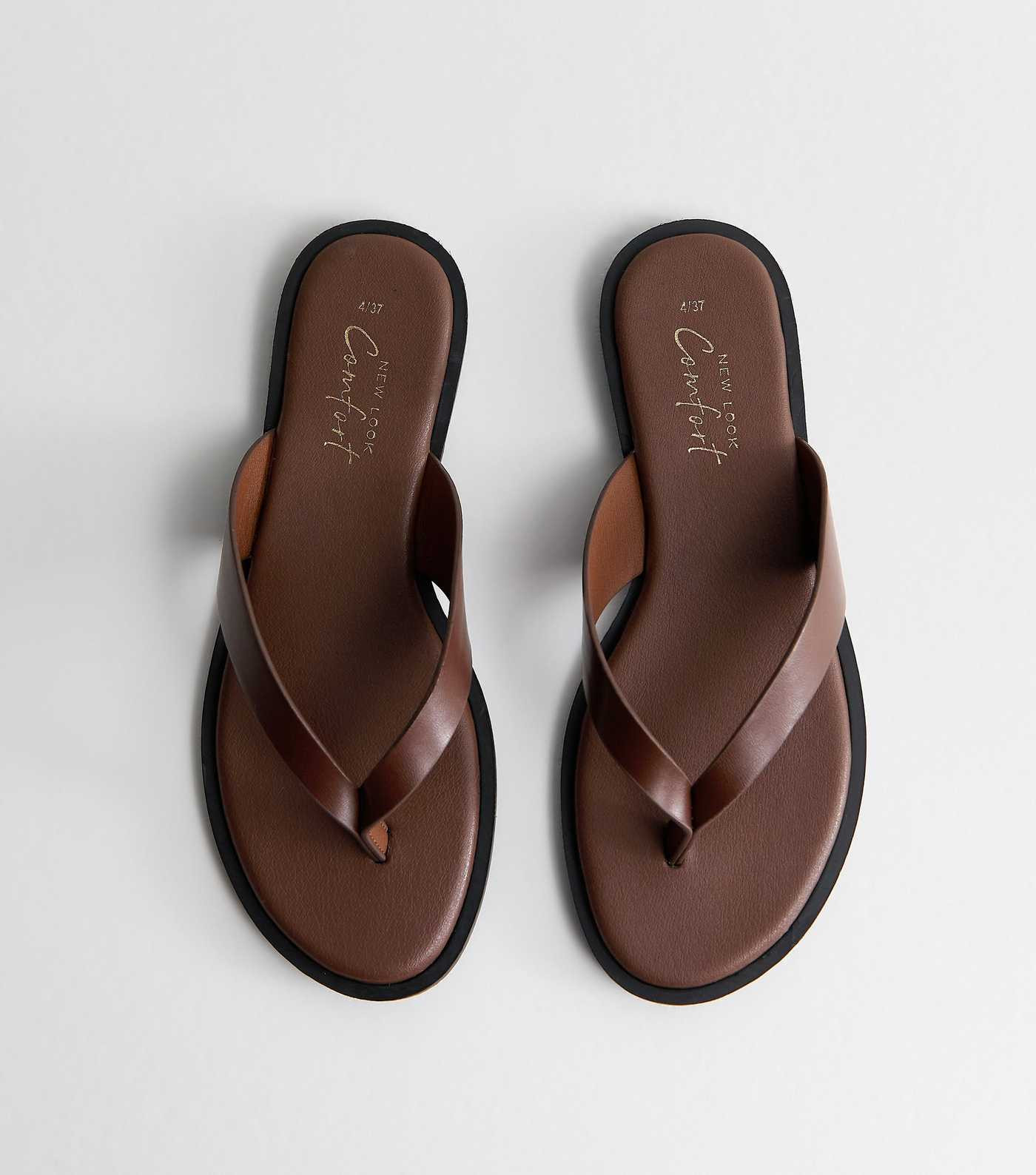 Dark Brown Faux Leather Toe Post Sandals | New Look | New Look (UK)