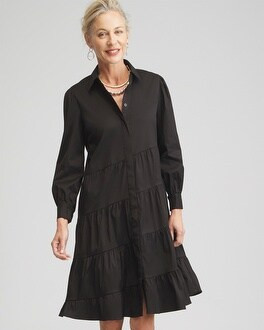 Poplin Asymmetrical Tiered Shirt Dress | Chico's