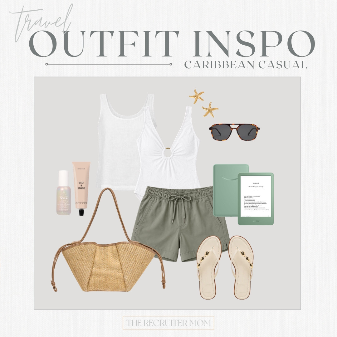 Resort-casual done right, friends 🤎 A crisp white tank + easy olive shorts is that effortless go-anywhere combo — toss in a raffia tote, your Kindle, and a good pair of flip flops and you're set for a slow morning by the water ☀️

#LTKSeasonal #LTKOver40 #LTKTravel
