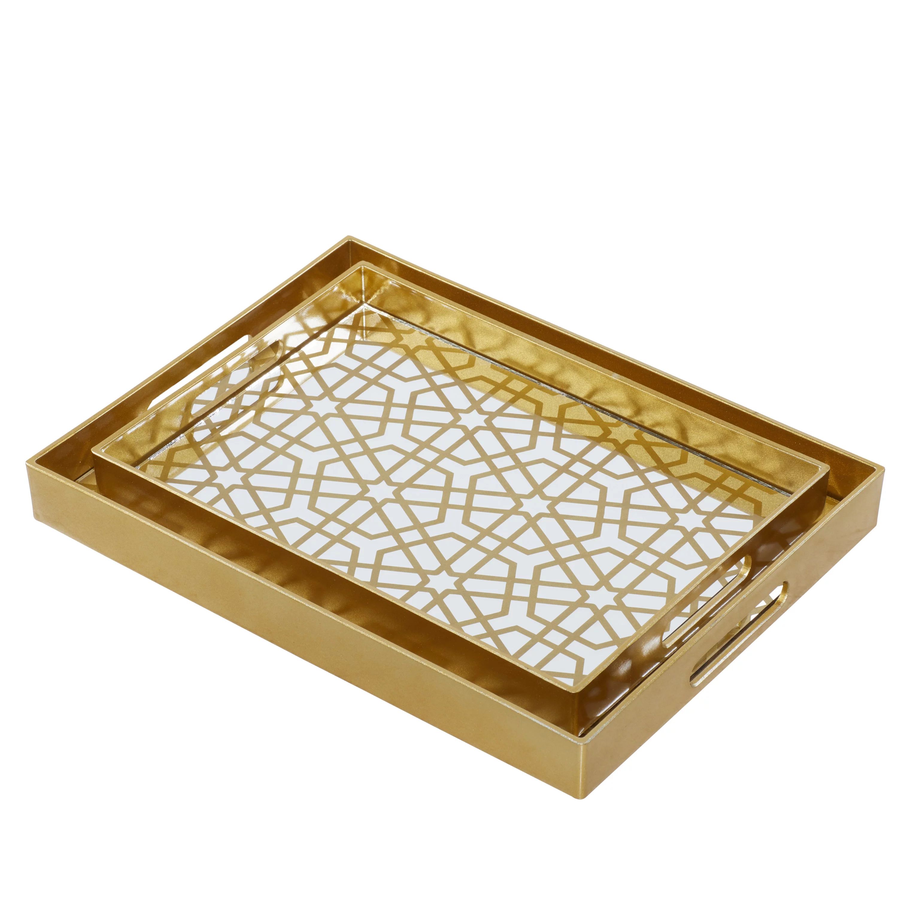 CosmoLiving by Cosmopolitan 14", 16"W Gold Plastic Mirrored Geometric Tray, 2-Pieces | Walmart (US)