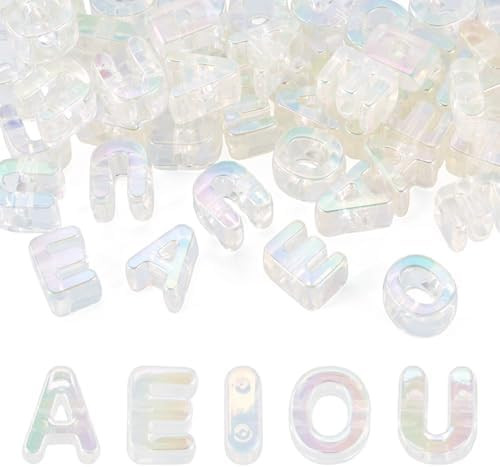 FASHEWELRY 50Pcs Iridescent Acrylic Large Hole Letter Beads UV Plating Rainbow Letter Blocks Char... | Amazon (CA)