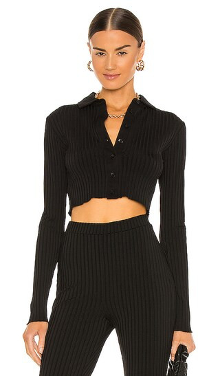Cropped Button Down Top in Black | Revolve Clothing (Global)
