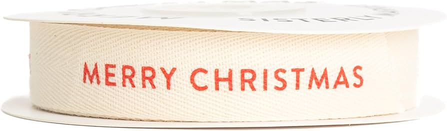 Merry Christmas, Cotton Herringbone Custom Ribbon Natural 5/8in x 10 Yards | Amazon (US)