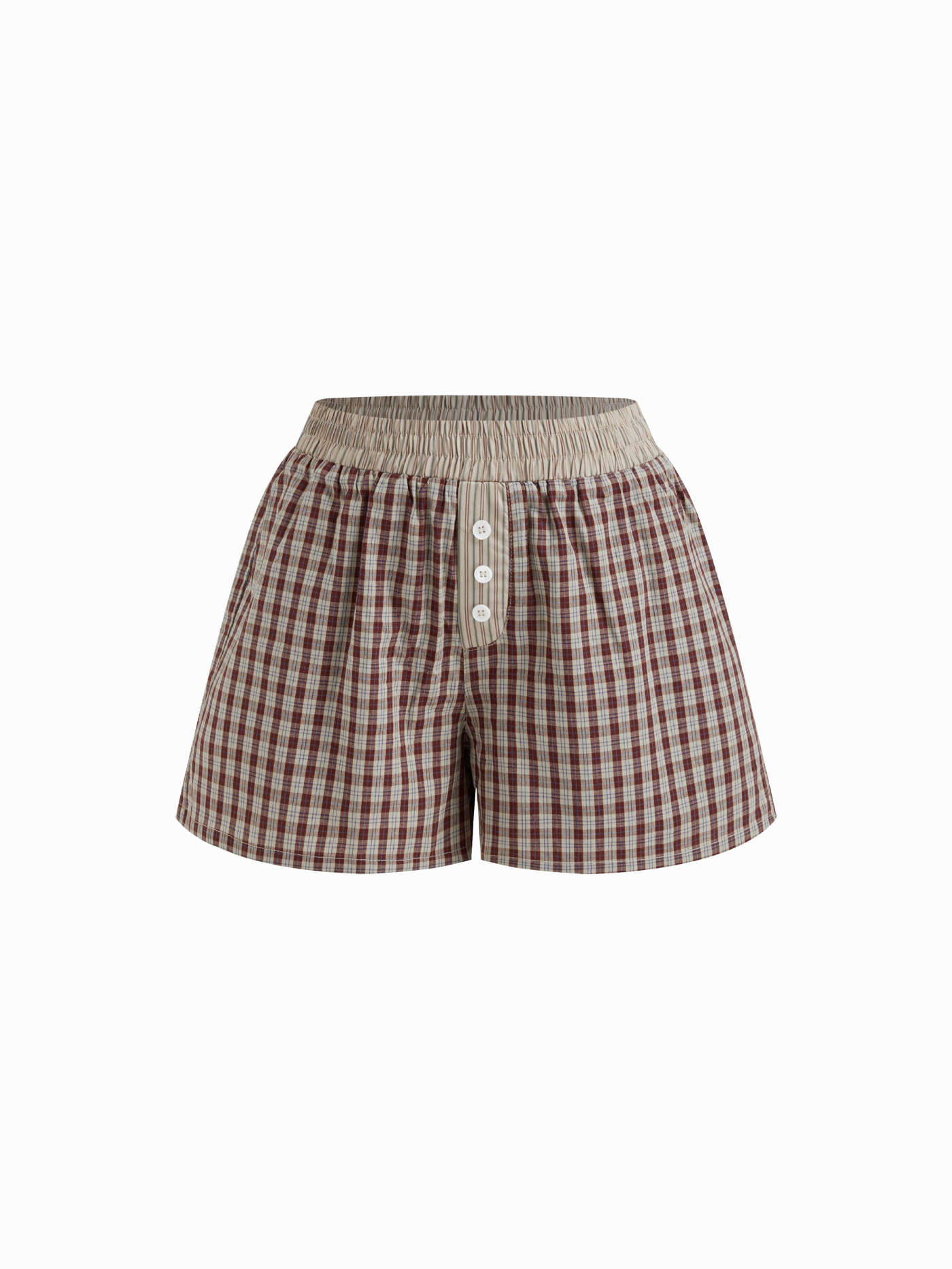 100% Cotton Mid Rise Check Loungewear Shorts | Cider
