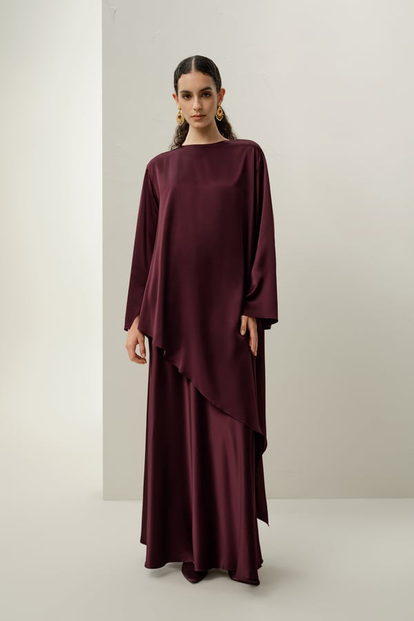 LILYSILK Women's Flowy Stretch Silk Charmeuse A-Line Maxi Skirt Pinot Noir L | LILYSILK