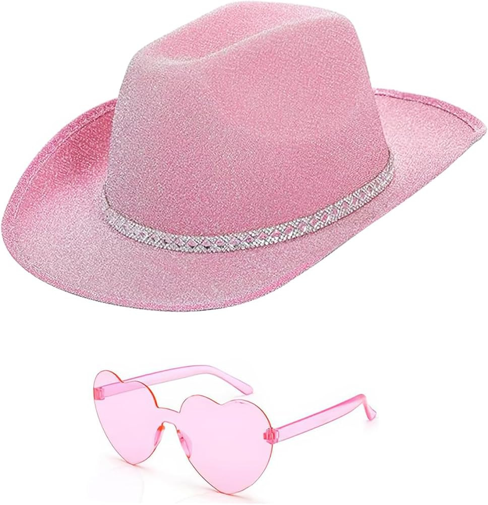 DAJOOEE Cowgirl Hat with Heart Sunglasses Glitter Cowboy Hat for Women Cosplay Bachelor Party Cos... | Amazon (US)