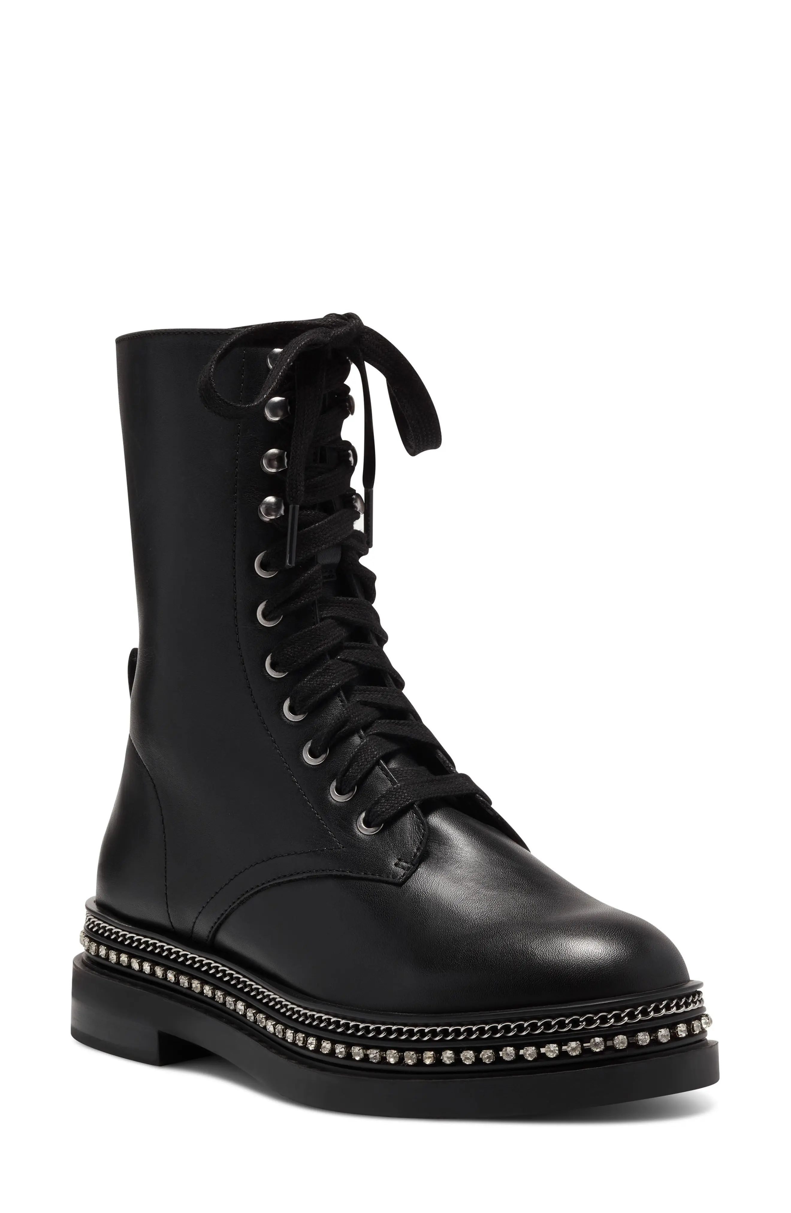 Vince Camuto Branda Combat Boot, Size 5 in Black Leather at Nordstrom | Nordstrom