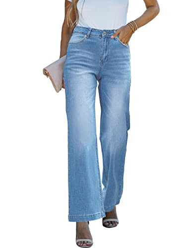 luvamia Wide Leg Jeans for Women High Waisted Baggy 90S Jeans Distressed Stretchy Denim Pants Trendy Baggy Jeans for Women Bell Bottom Jeans for Women Womens Jeans Size 6 Indigo Medium Blue Size US 6 | Amazon (US)