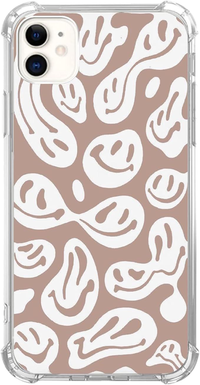 WidofvSpky Brown White Trippy Smiley Face Phone Case for iPhone 11, Cute Funny Melted Face Beige ... | Amazon (US)