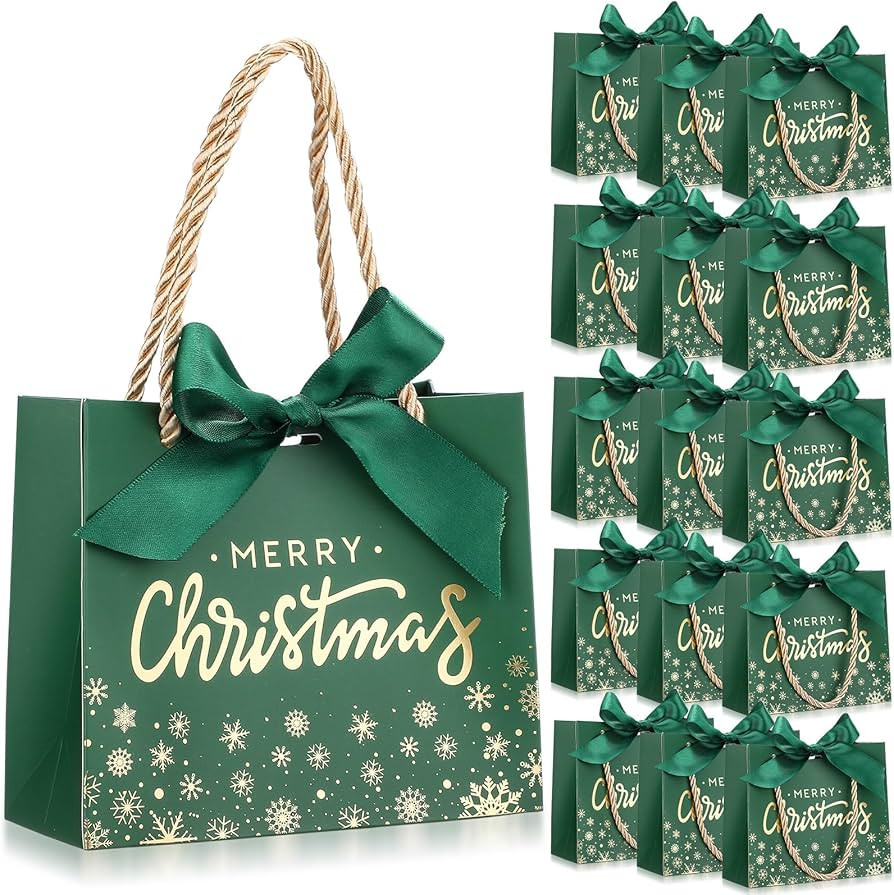 Tenceur 40 Pack Mini Christmas Gift Bags with Ribbon 5.5 x 2.4 x 4.7 Inch Small Christmas Goodies... | Amazon (US)