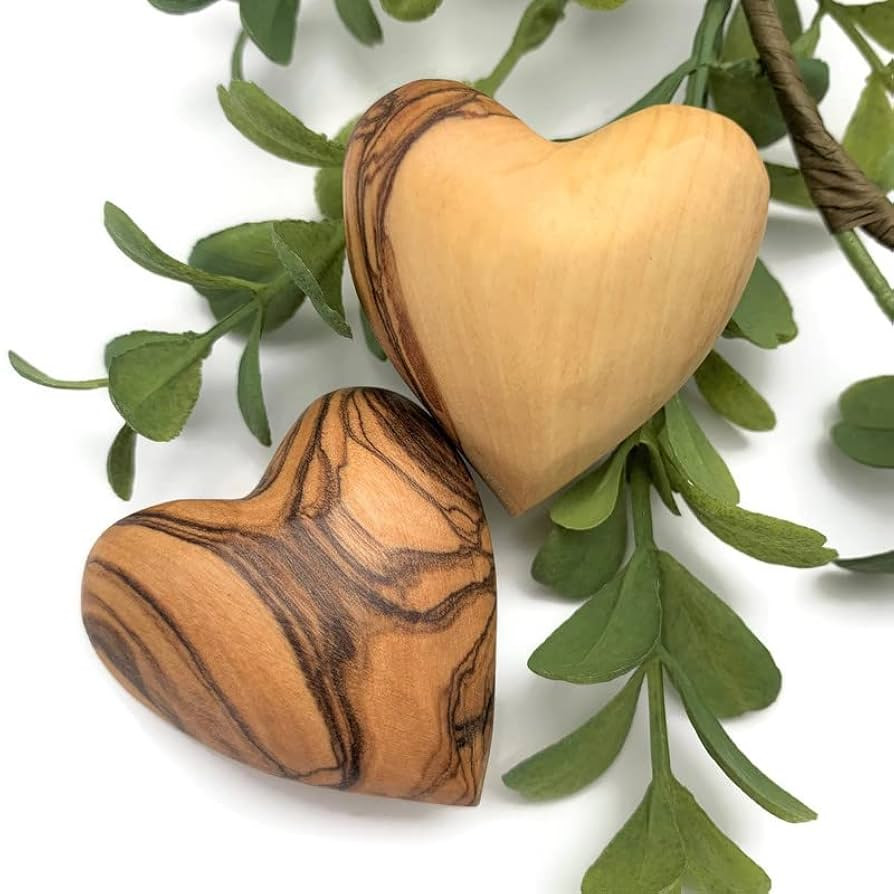 Handmade Wooden Hearts, Set of Two Olive Wood Carved Hearts from the Holy Land, Carved Wood Heart... | Amazon (US)