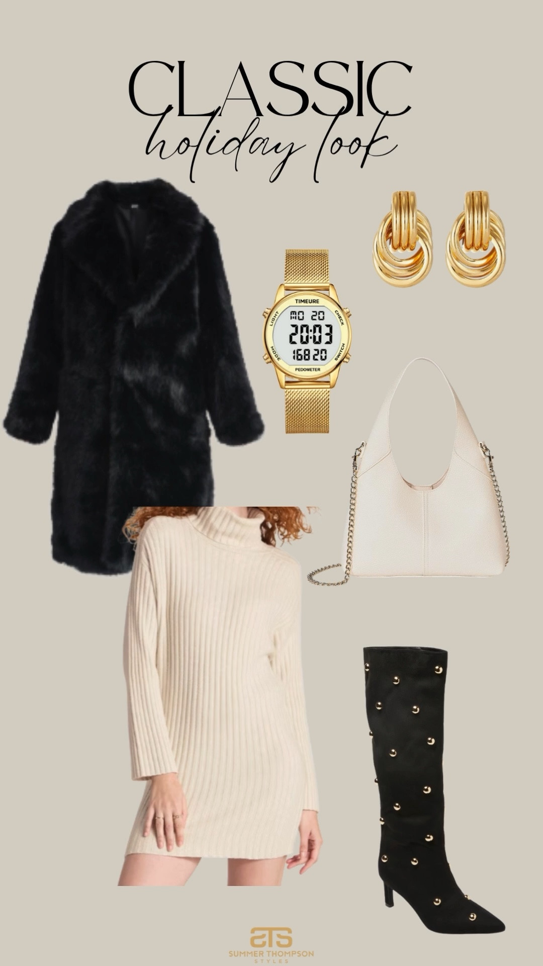 Classic holiday look! 

Fur coat. Sweater dress. Handbag. Purse. Trending. Best sellers. Earrings. Watch. Tall boots  

#LTKFindsUnder100 #LTKHoliday #LTKSeasonal