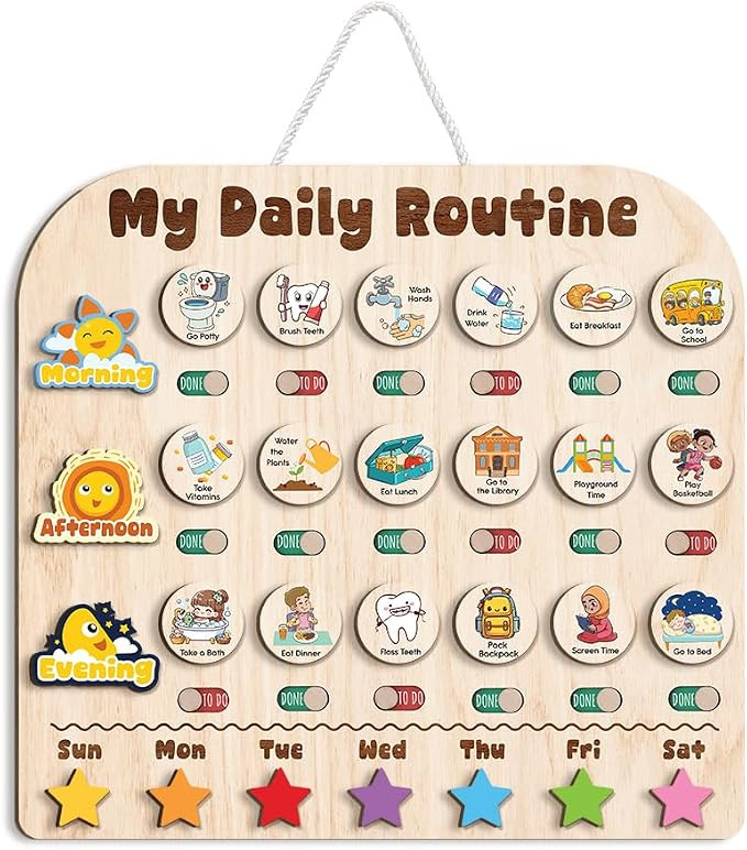 Wooden Daily Routine with Stars, Chore Chart for Kids, Visual Schedule for Kids, Morning Evening ... | Amazon (US)
