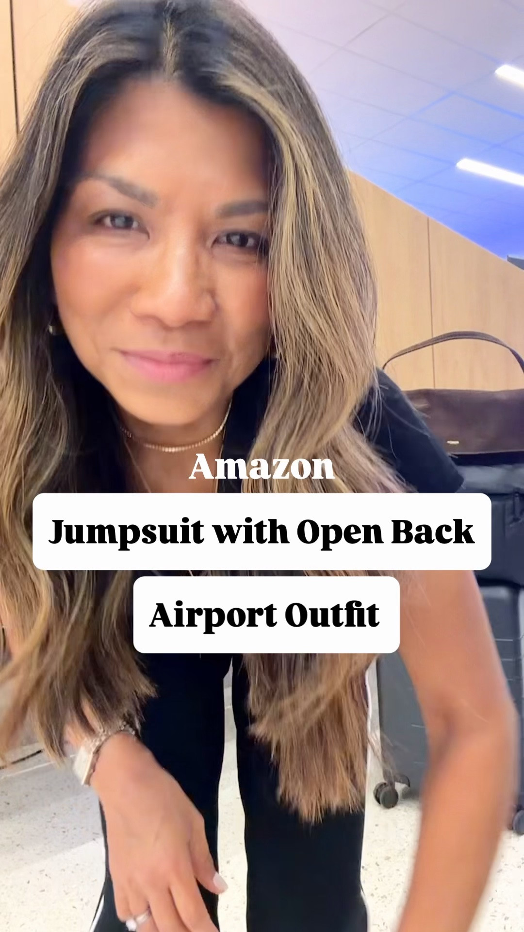 I’m 5’2” 118#ish for reference 
Jumpsuit with open back in XS, also comes in long sleeves. 
Sneakers fit tts -review says if you have wider feet to size up.
Red sweater in small tts-oversized fit
Suede bag is the color  Dark Chocolate 
Carry-on luggage is the small one, expandable.
Black Personal bag is linked. 
Airport outfit, travel outfit, Amazon finds, over 50 style, midlife fashion, petite fashion,midlife women, affordable fashion, fashion over40

#LTKOver40 #LTKNYFW #LTKTravel