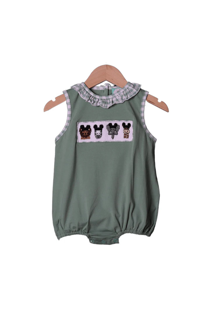 Smocked Sage Safari Animals Mouse Ruffle Bubble | The Smocked Flamingo