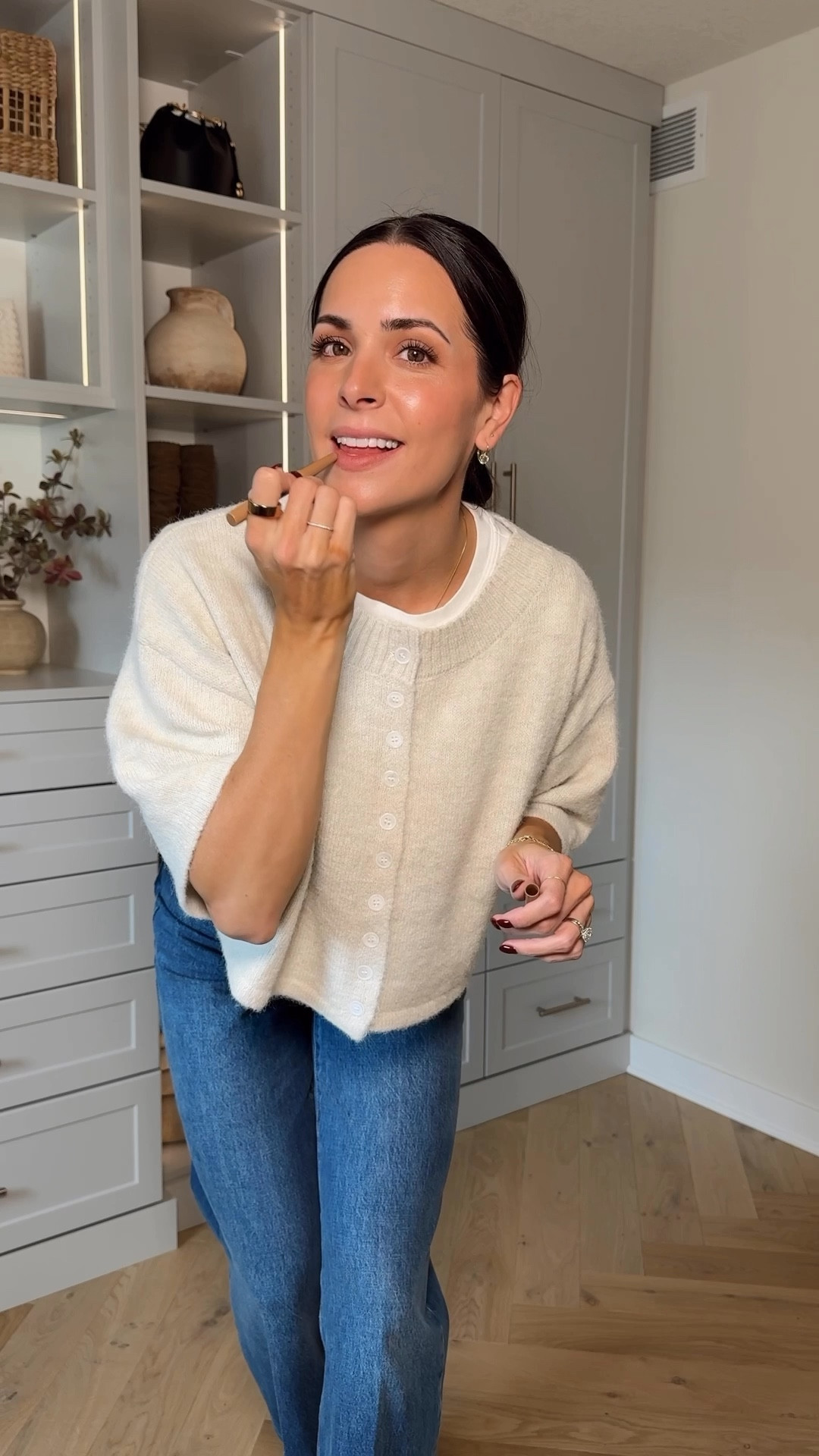 Sunday best 🤎
Cardigan: tts (S)
Jeans: tts (27) 5’7” for height reference 
Booties: sized up half 

Bag is Verafyed NYC 

Short sleeve cardigan / fall outfit ideas / fall outfits / church outfit / plaid coat 

#LTKTall #LTKSeasonal #LTKShoeCrush